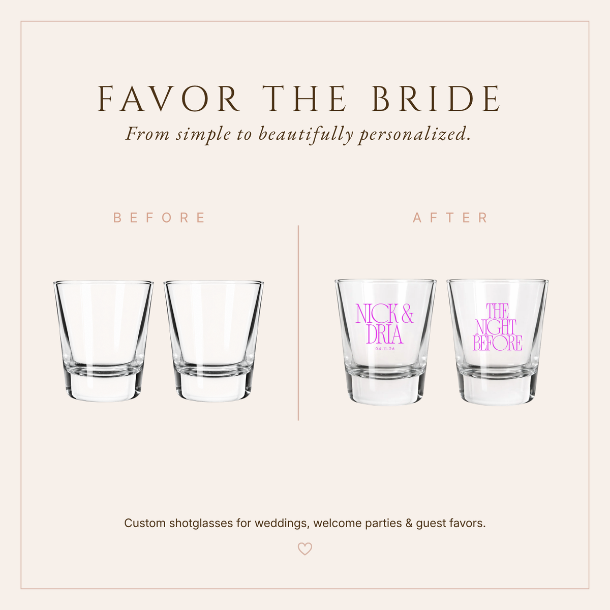 Personalized Night Before Preparation Wedding Shot Glasses