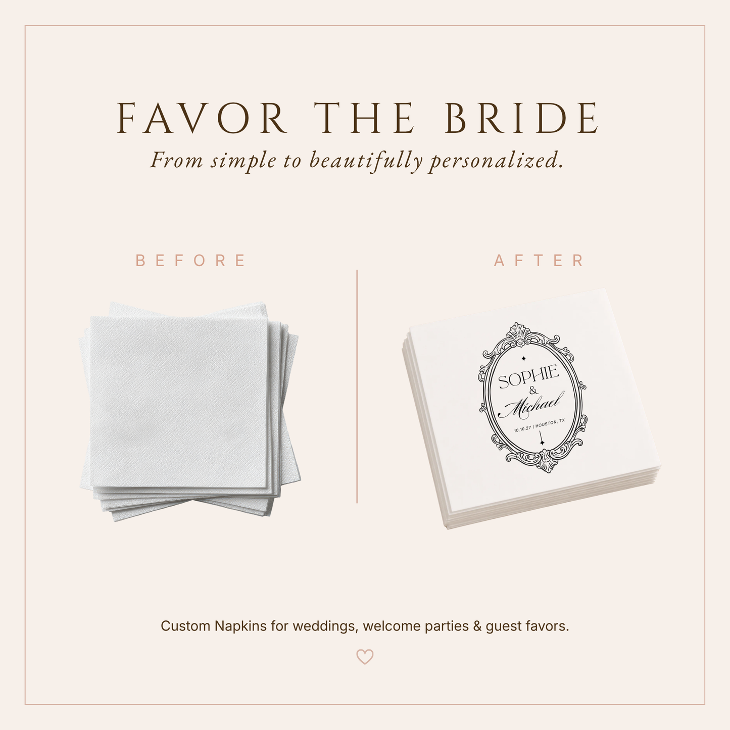 Personalized Vintage Frame Wedding Table Napkins