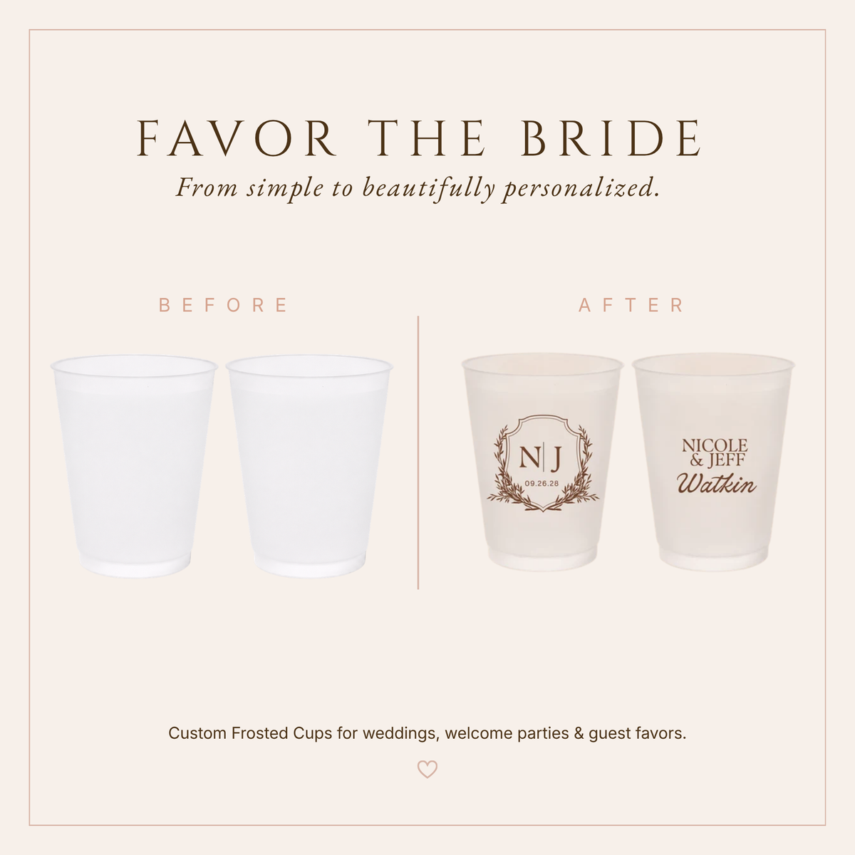 Personalized Classic Crest Wedding Frosted Cups