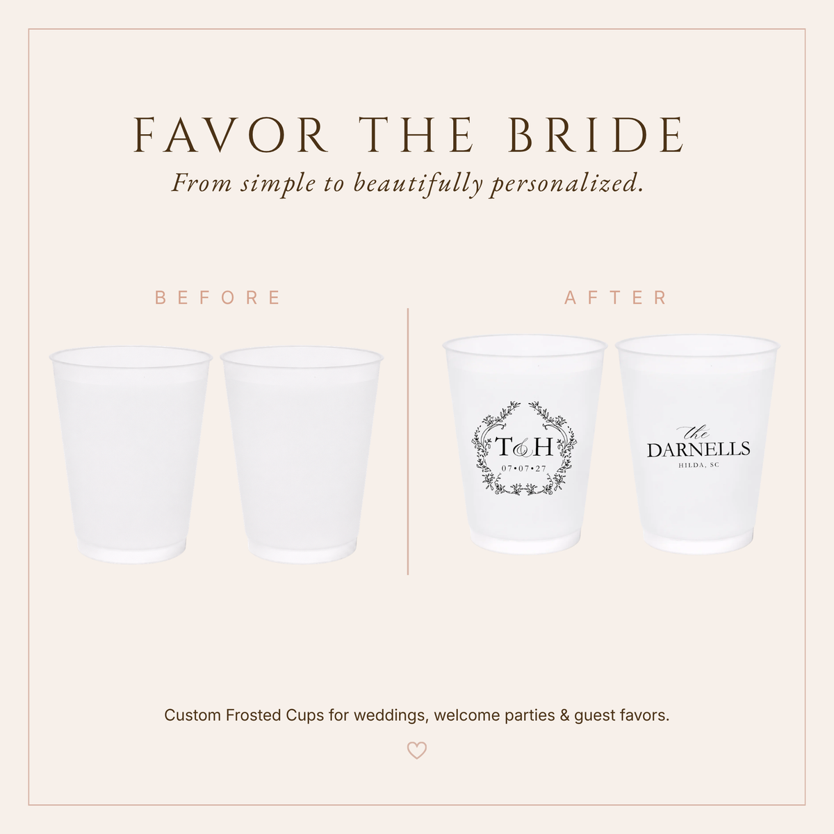 Personalized Botanical Monogram Wedding Frosted Cups