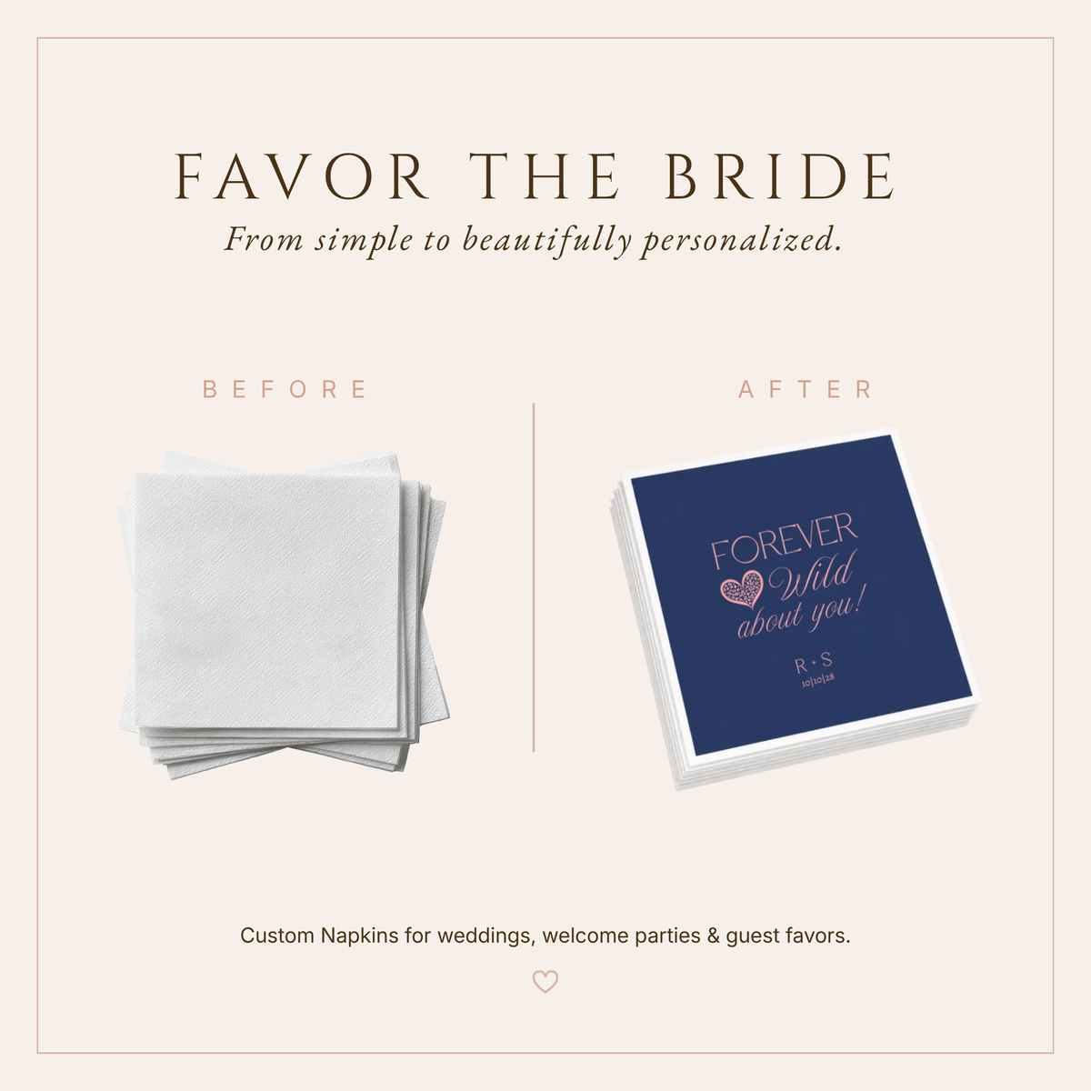 Personalized Navy Forever Wild Wedding Cocktail Napkins