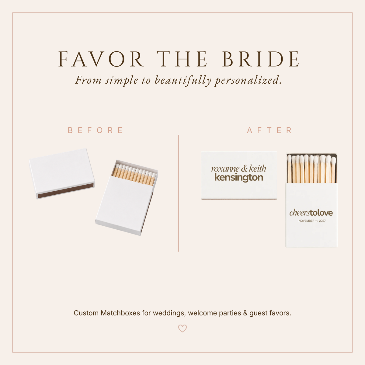 Personalized Minimalist Typography Wedding Matchboxes
