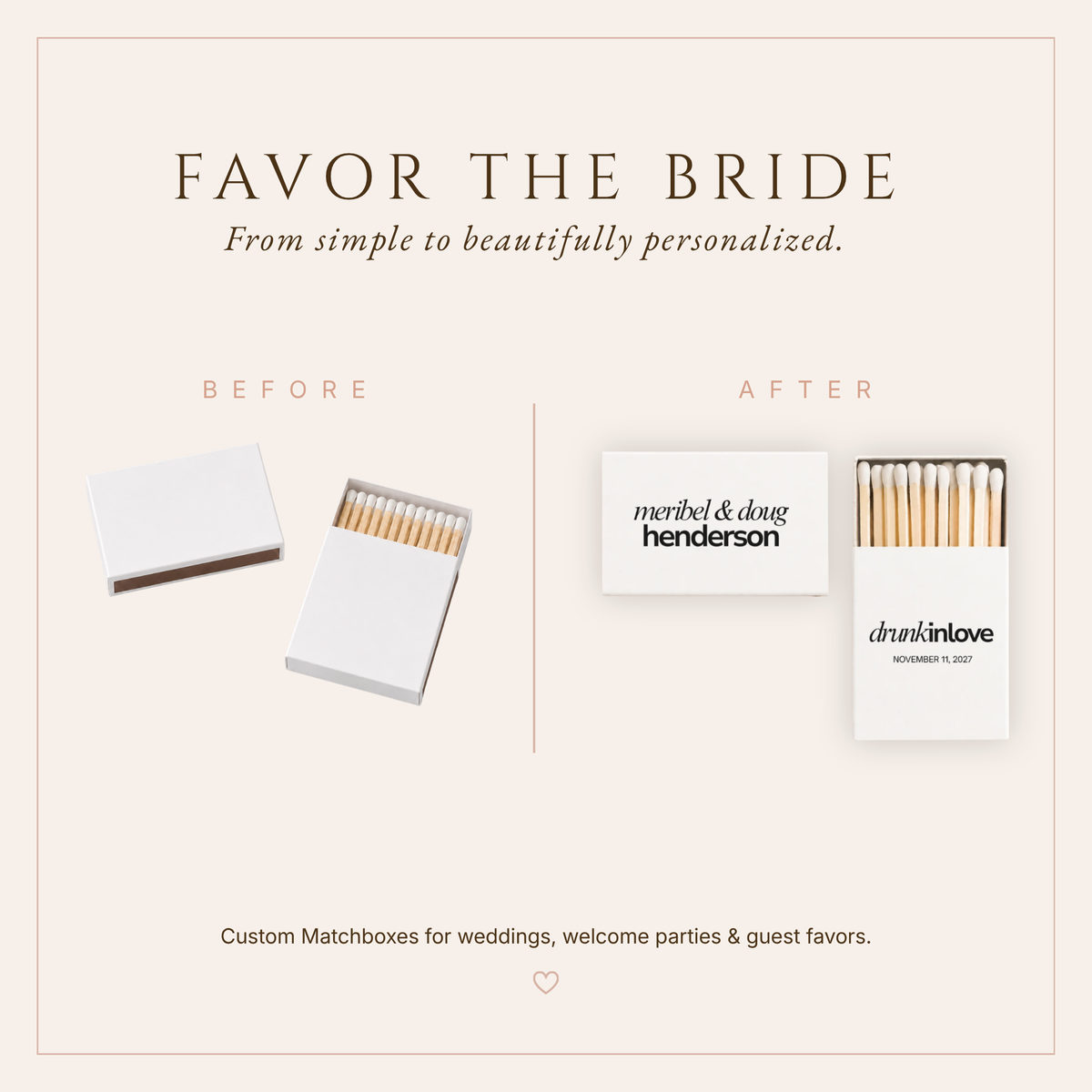 Personalized Modern Typography Wedding Matchboxes