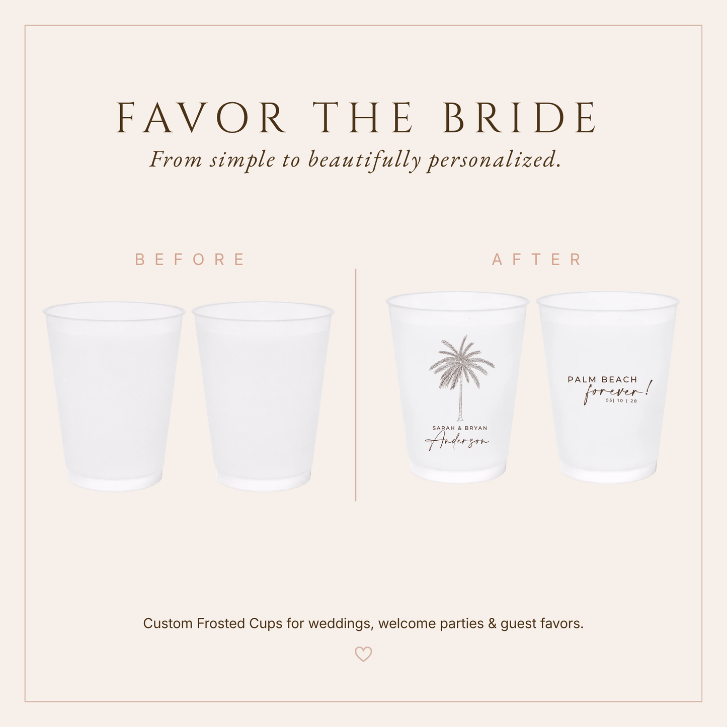 Personalized Palm Tree Wedding Frosted Cups