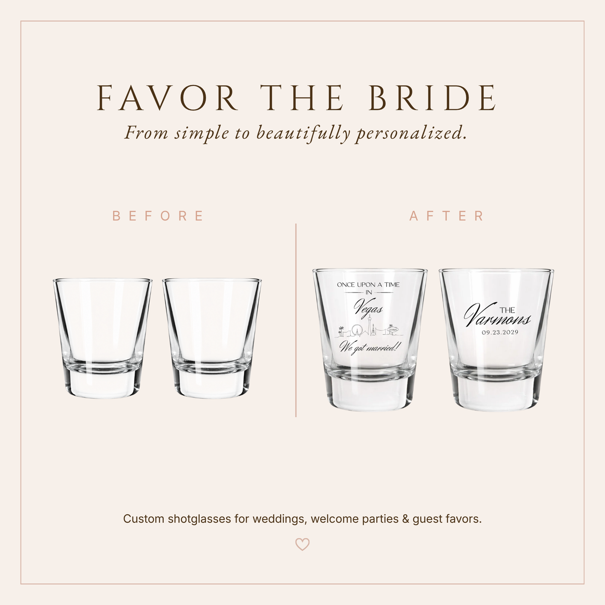 Personalized Las Vegas Wedding Shot Glasses