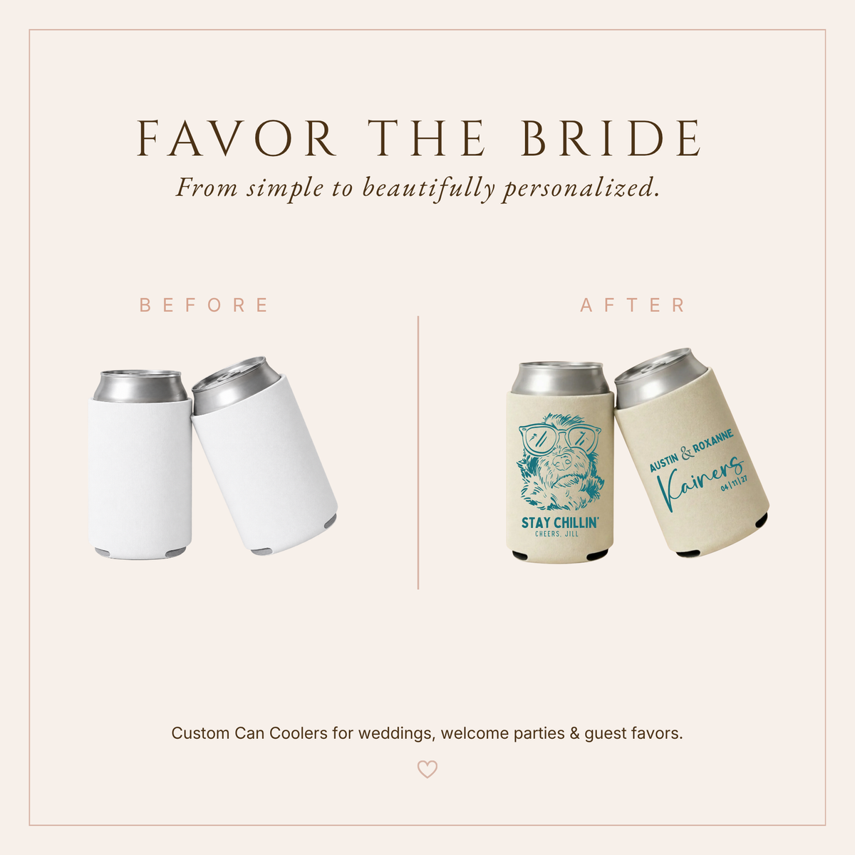 Personalized Cute Sunglasses Dog Wedding Can Coolers
