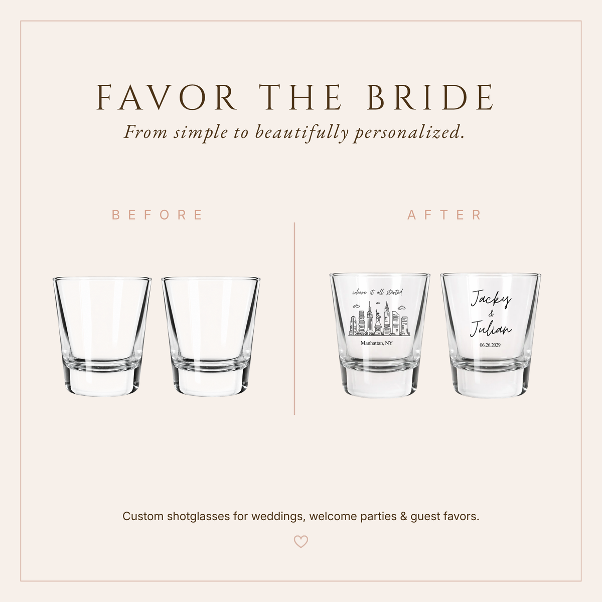 Personalized Manhattan Wedding Shot Glasses
