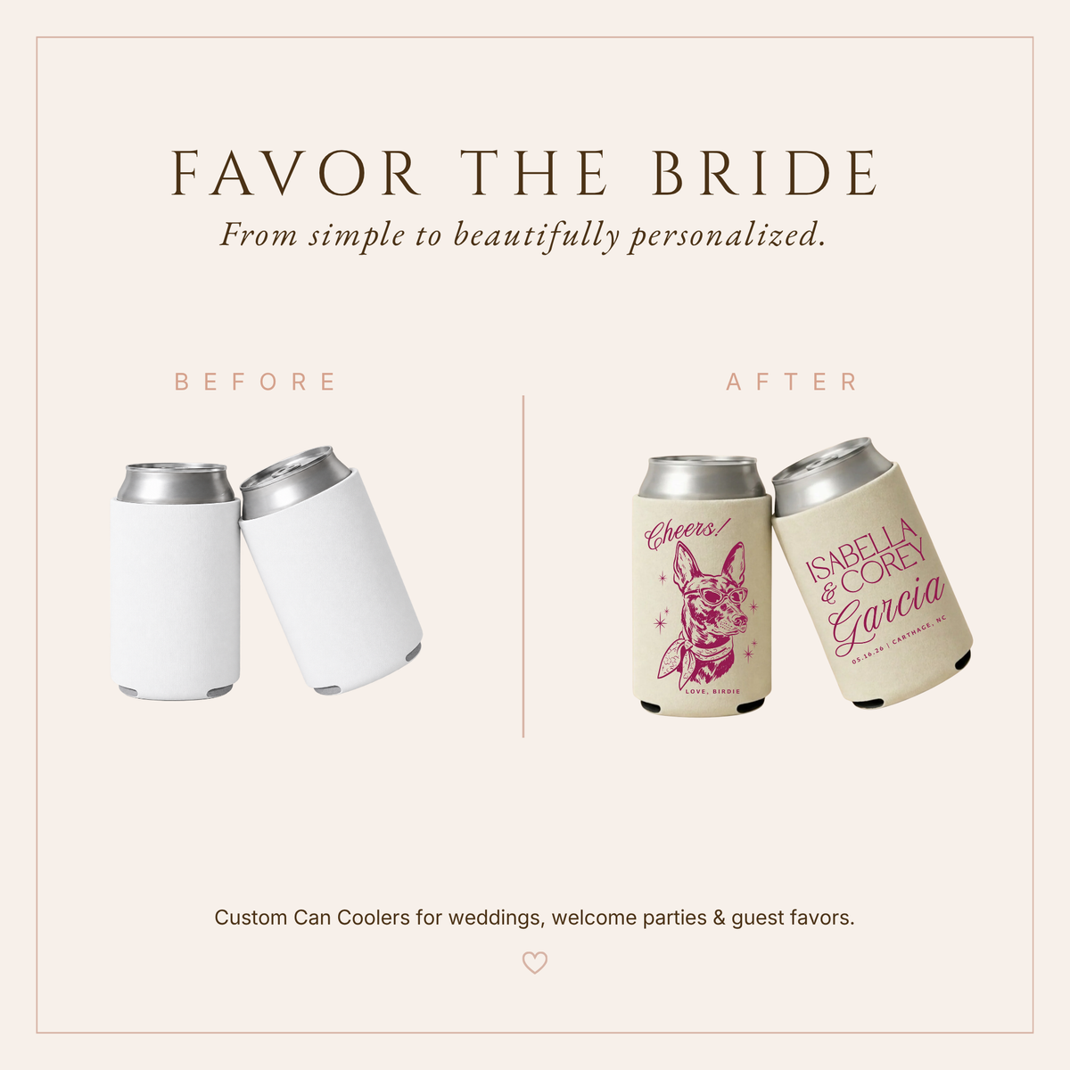 Personalized Cool Sunglasses Dog Wedding Can Coolers