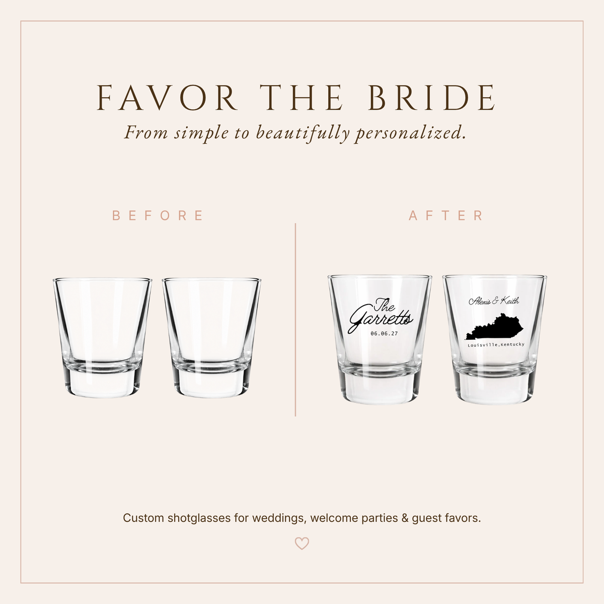 Personalized Louisville Kentucky Wedding Shot Glasses