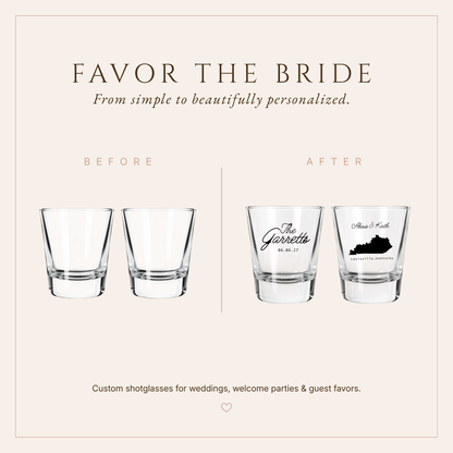 Personalized Louisville Kentucky Wedding Shot Glasses