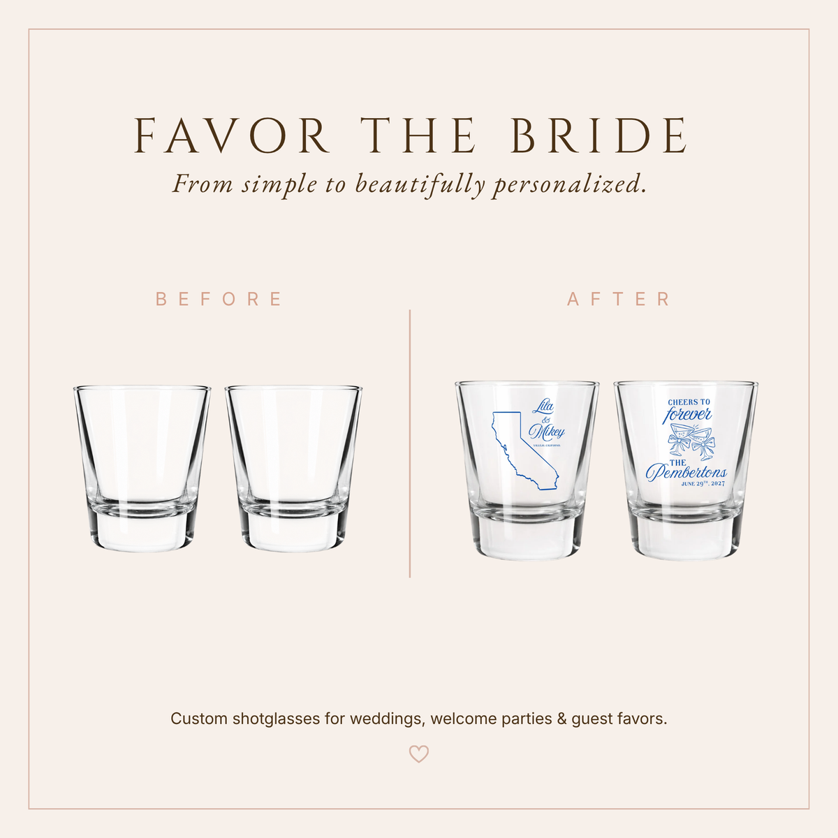Personalized California Wedding Shot Glasses