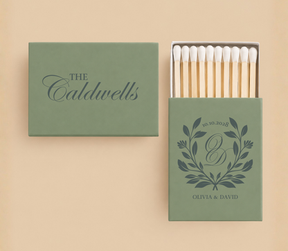 Personalized Sage Green Monogram Wedding Favor Matchboxes