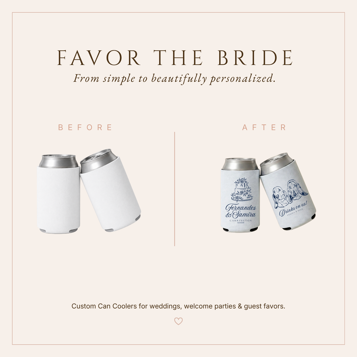 Personalized Floral Dog Wedding Can Coolers