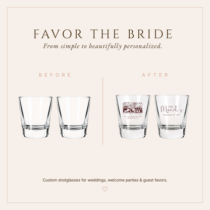 Personalized ULL Alumni Center Wedding Shot Glasses