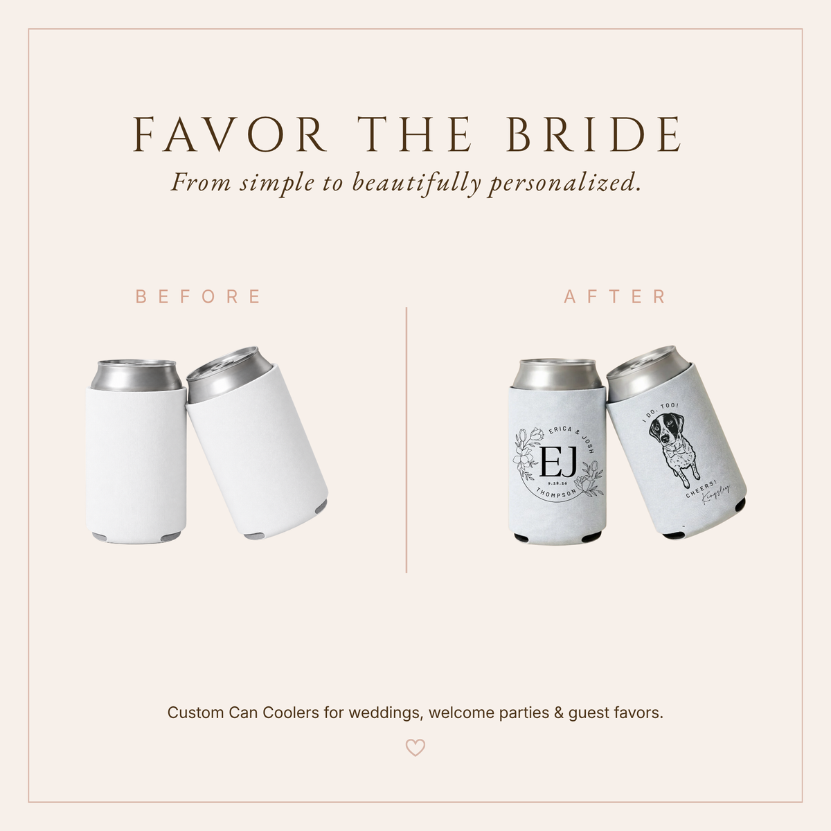 Personalized Dog Wedding Favor Can Coolers