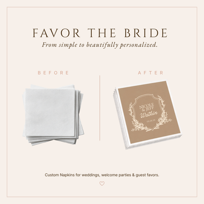 Personalized Botanical Crest Monogram Wedding Table Napkins