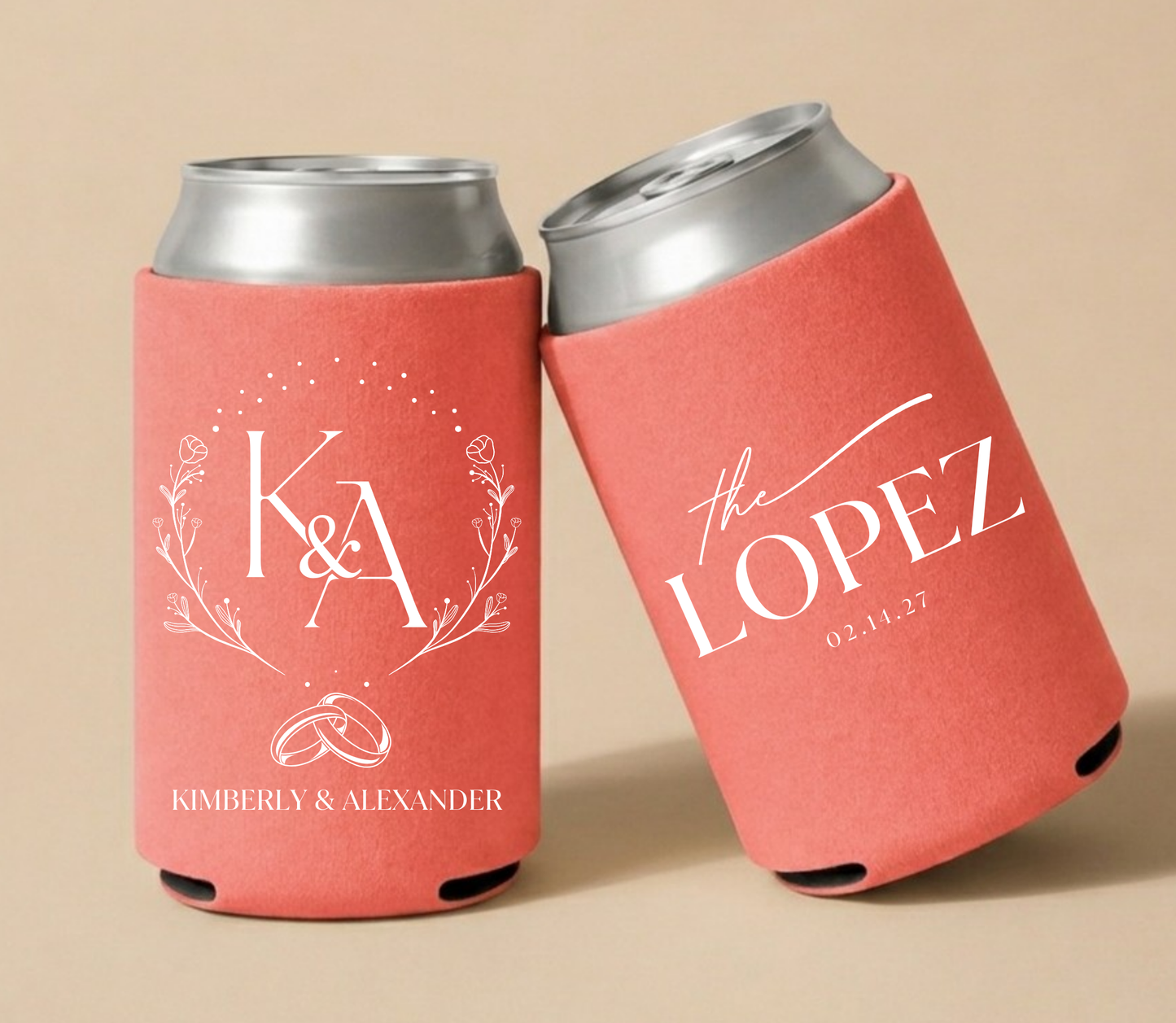 Personalized Floral Monogram Wedding Can Coolers