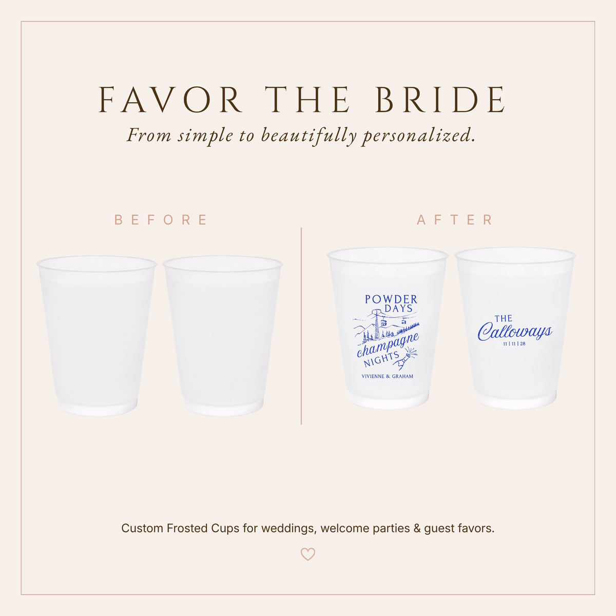 Personalized Powder Ski Wedding Frosted Cups