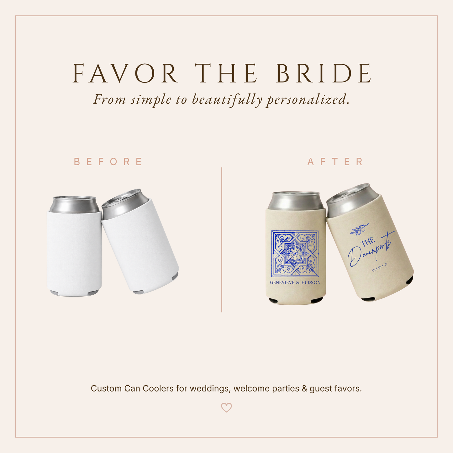 Destination Wedding Can Coolers with Amalfi Tile Design