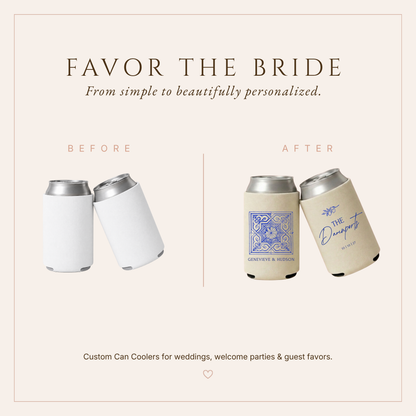 Destination Wedding Can Coolers with Amalfi Tile Design