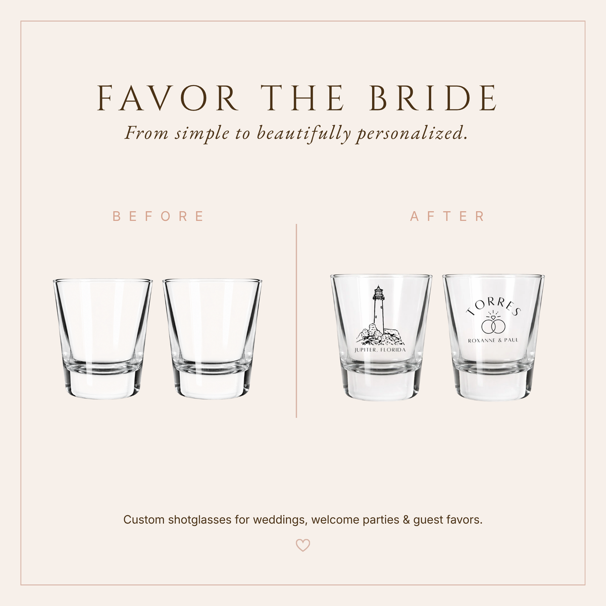 Personalized Destination Wedding Shot Glasses