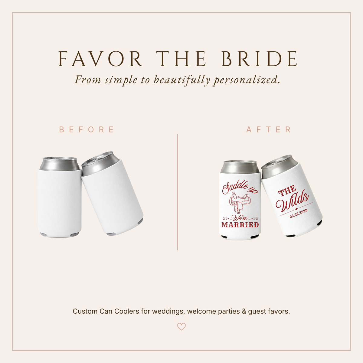 Custom Saddle Up Wedding Can Coolers