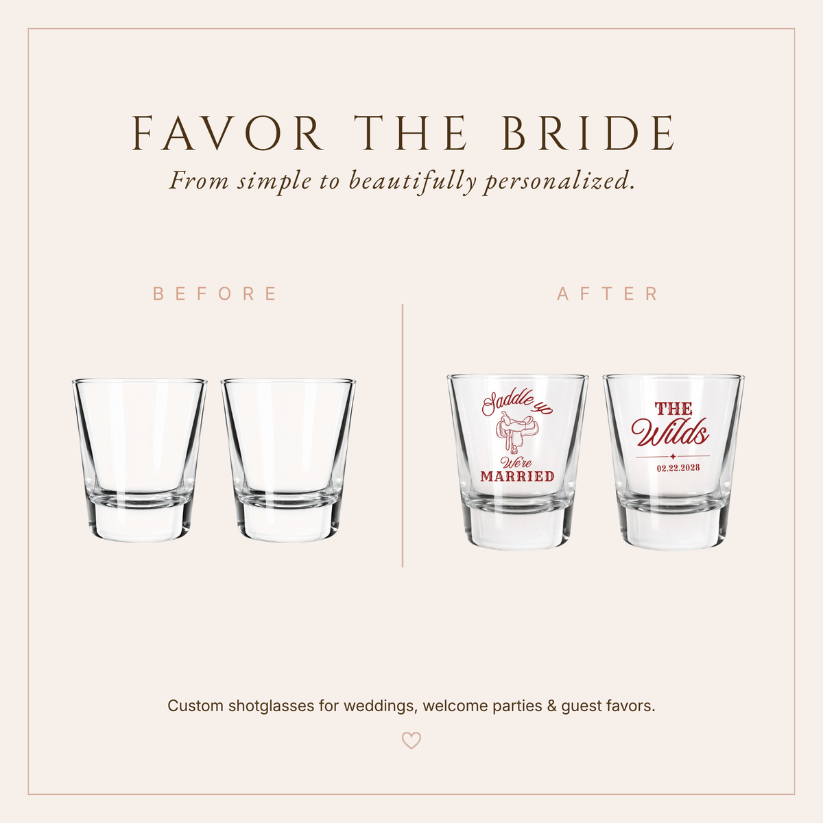 Personalized  Saddle Up Wedding Shot Glasses