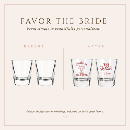 Personalized  Saddle Up Wedding Shot Glasses