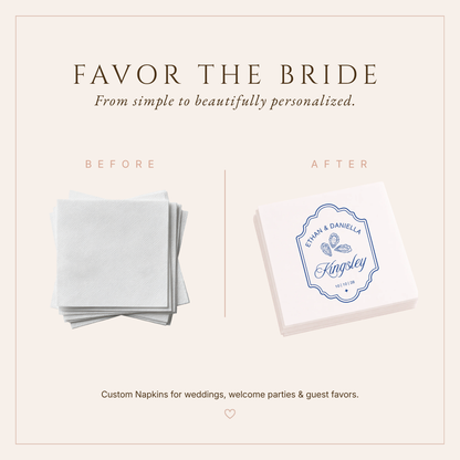 Personalized Coastal Oyster Wedding Cocktail Napkins