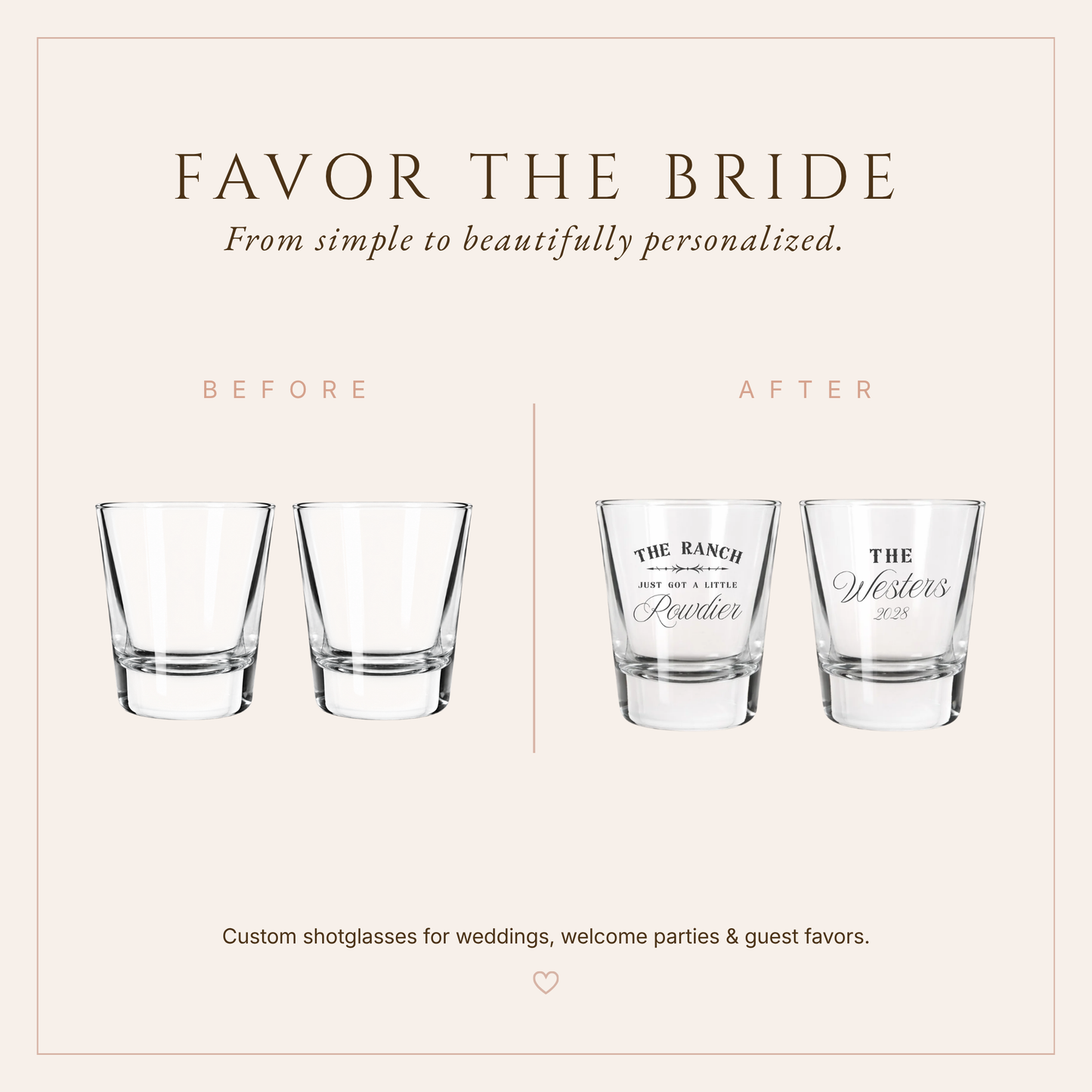 Personalized Rustic Ranch Wedding Shot Glasses