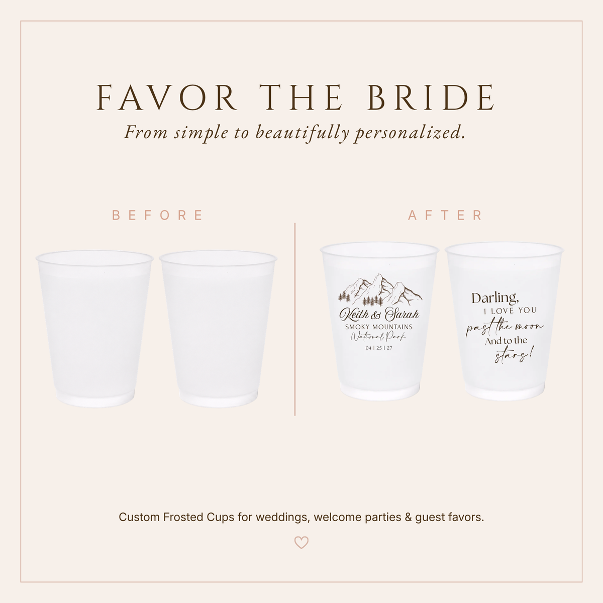 Personalized Smoky Mountain Wedding Frosted Cups