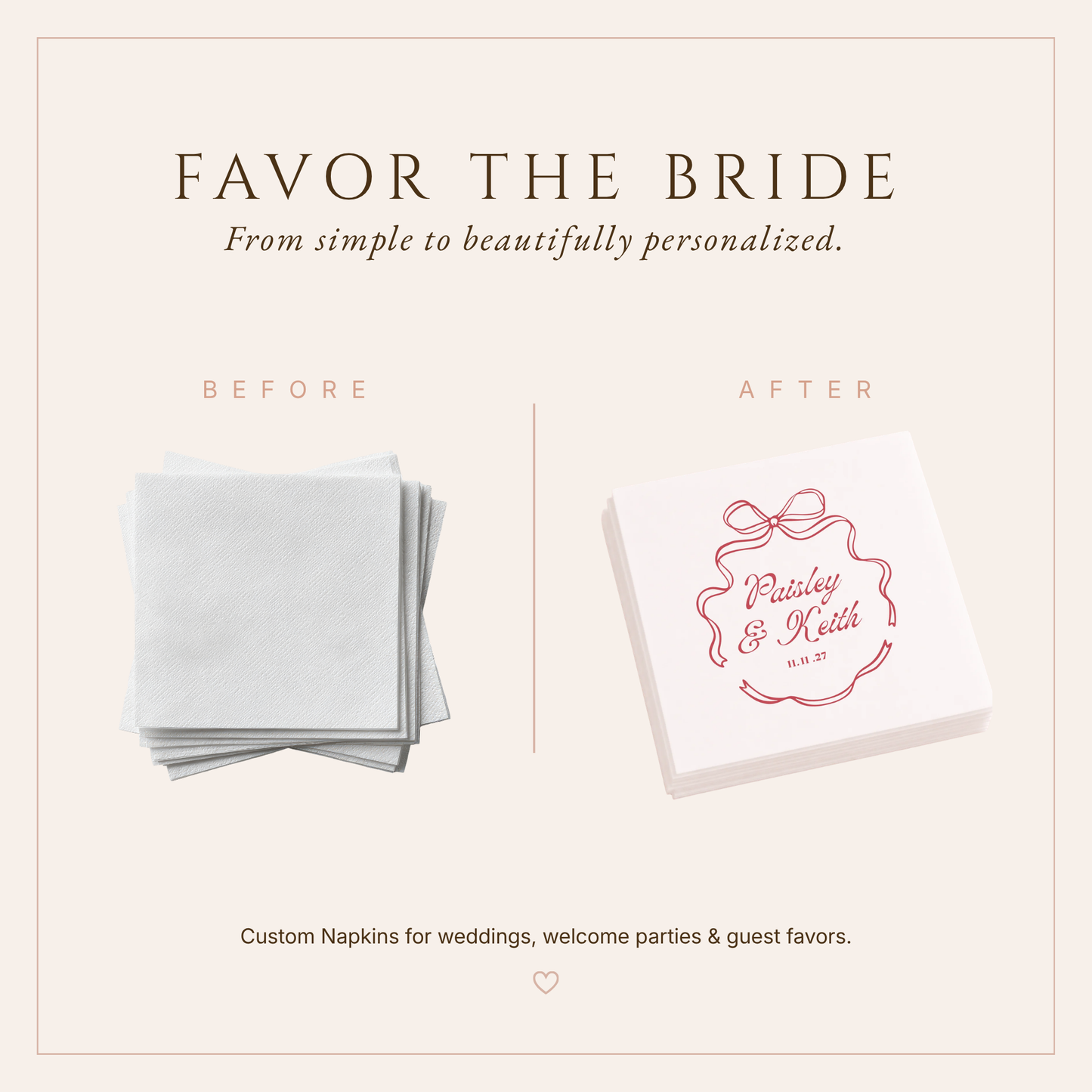 Personalized Romantic Ribbon Wedding Table Napkins