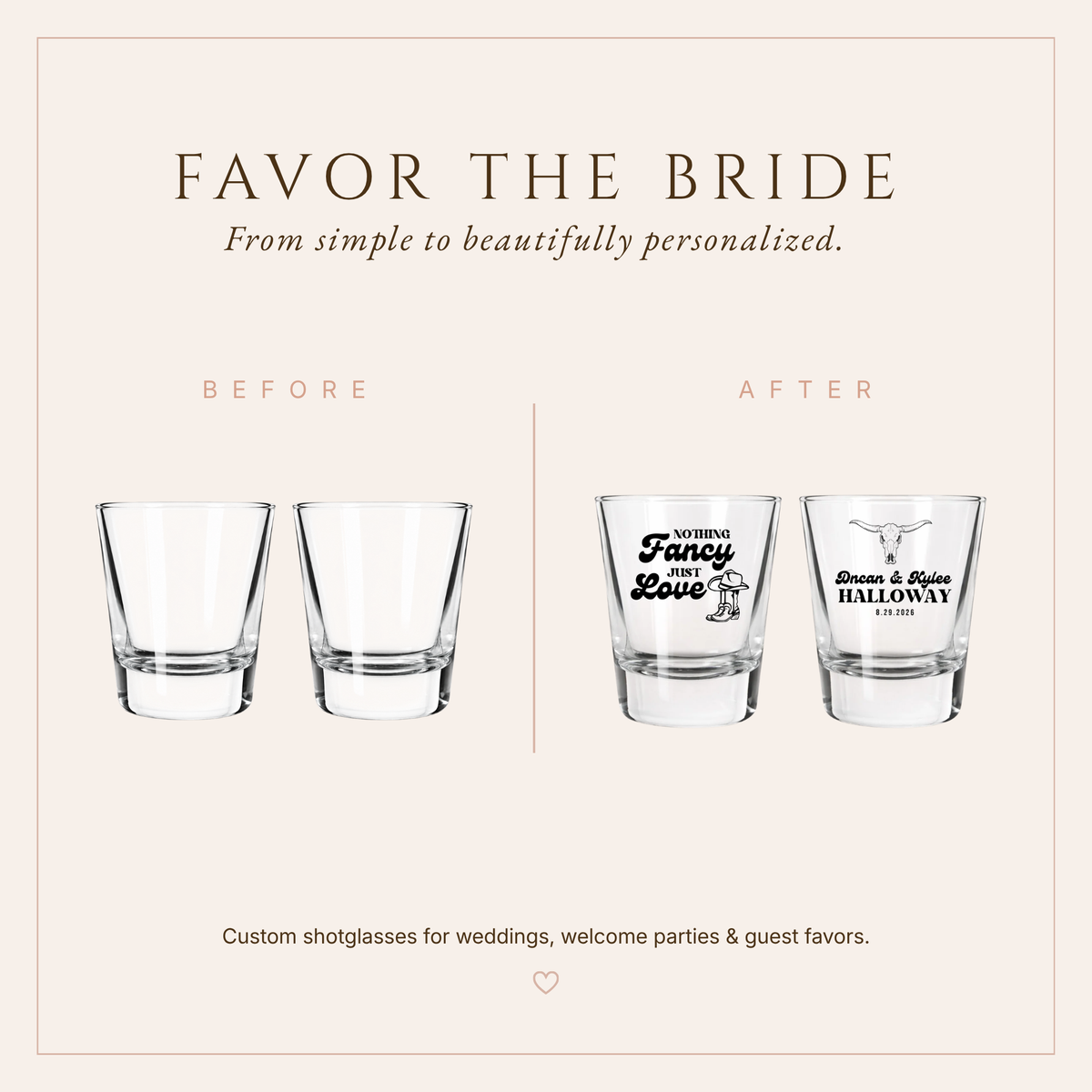 Personalized Western Wedding Shot Glasses