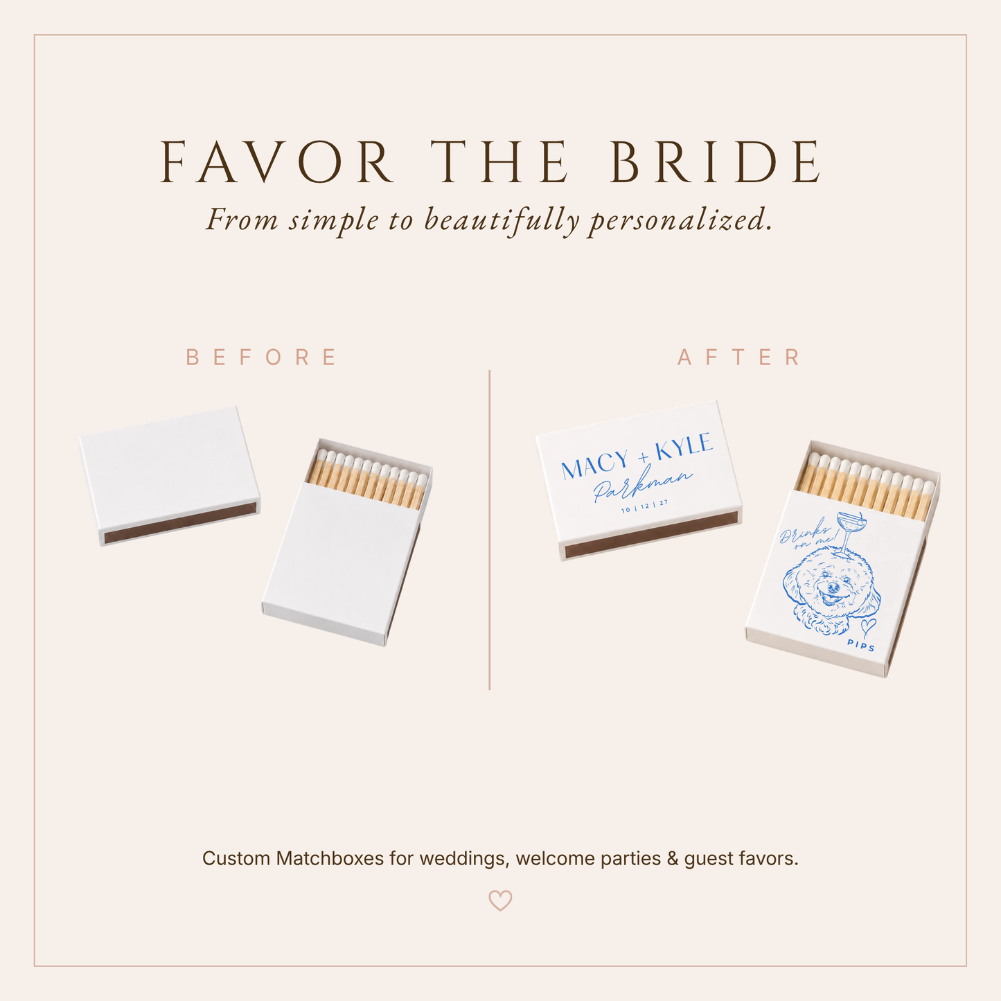Custom Pet Cocktail wedding Matchbox 2