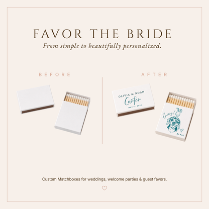 Wedding Matchbox Cocktail on pets head Favor