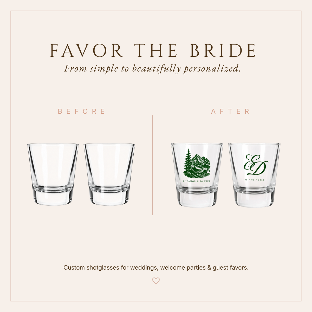 Personalized Mountain Outdoor Wedding Shot Glasses