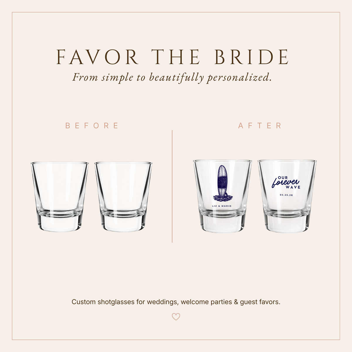 Personalized Beach Surf Wedding Shot Glasses