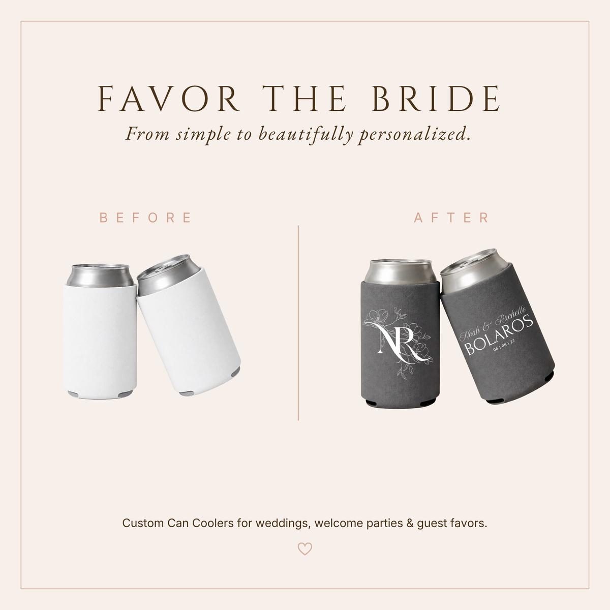 Modern Floral Monogram Wedding Can Coolers