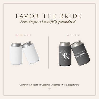 Modern Floral Monogram Wedding Can Coolers