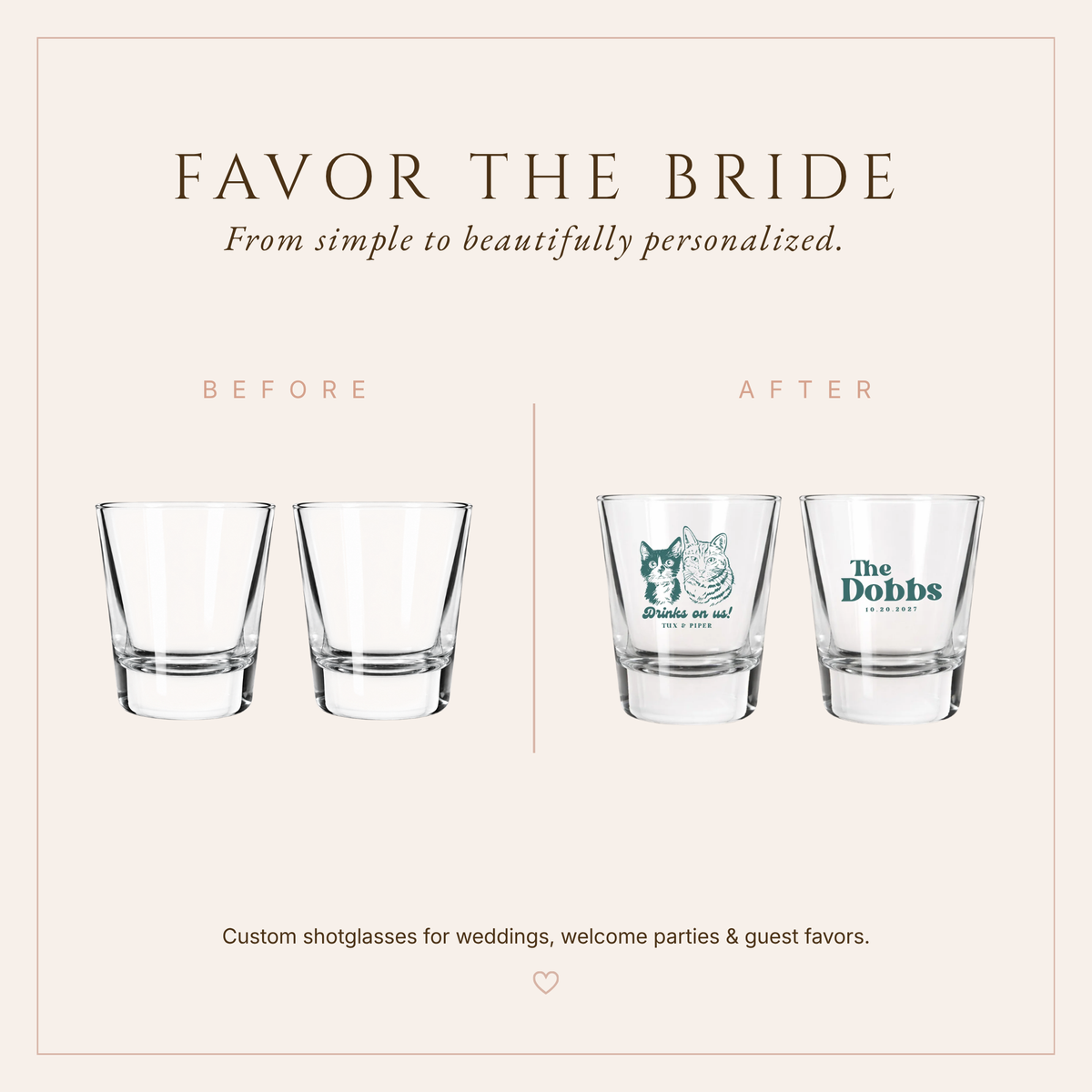 Personalized Pet Portrait Wedding Shot Glasses