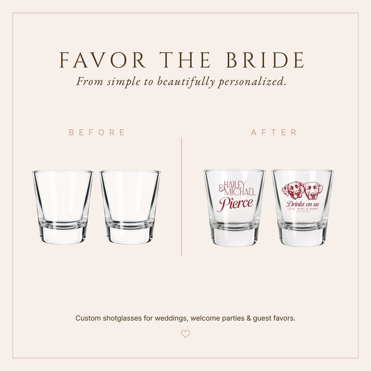 Personalized Dog Portrait Wedding Shot Glasses