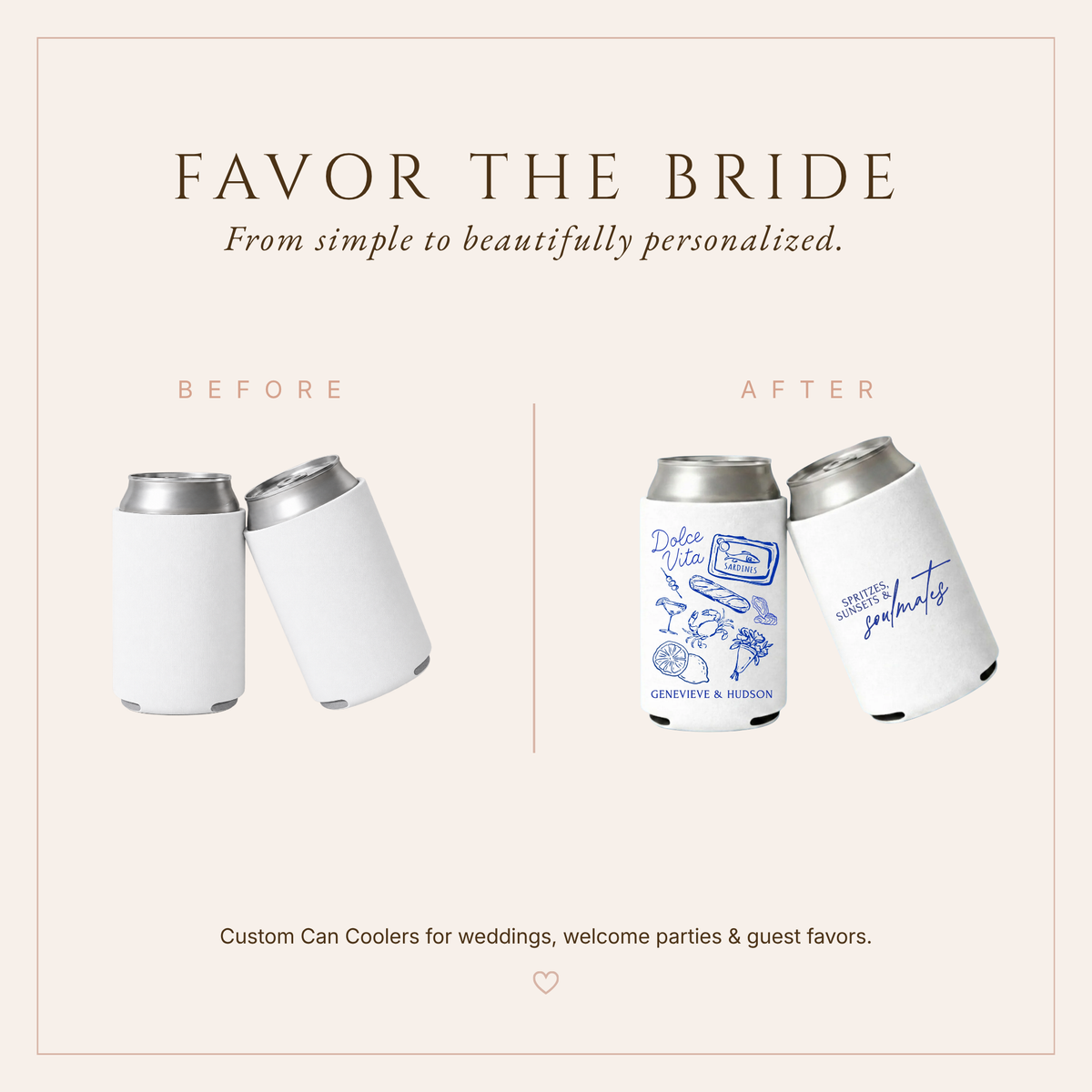 Italy Wedding Can Coolers, Coastal Design