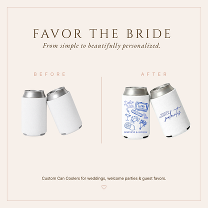 Italy Wedding Can Coolers, Coastal Design