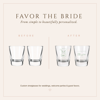 Personalized Cat Portrait Wedding Favor Shot Glasses