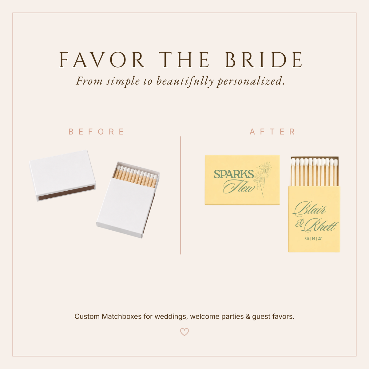 Personalized Wedding Sparks Flew Design  Matchboxes