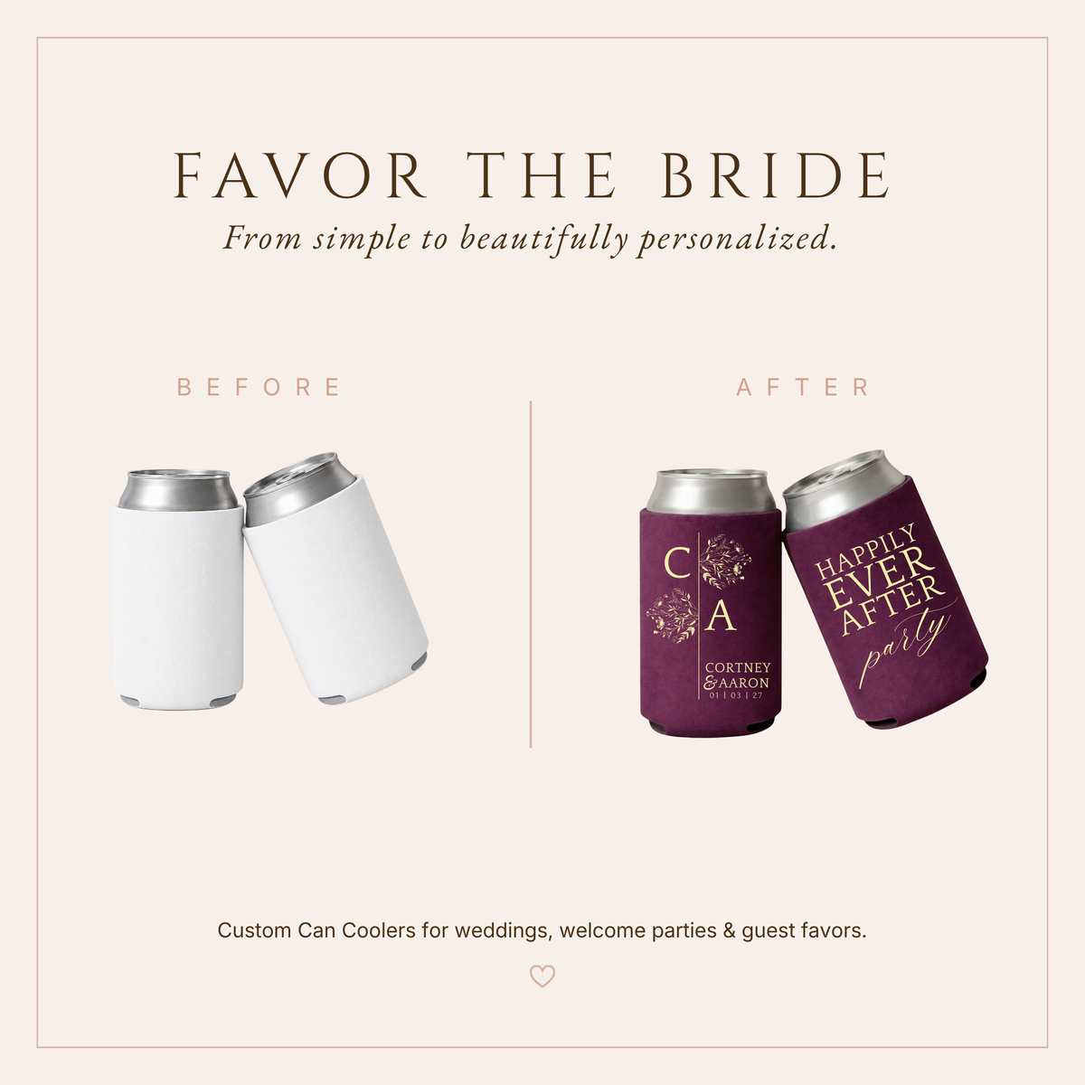 Happily every after Monogram Wedding Can Cooler