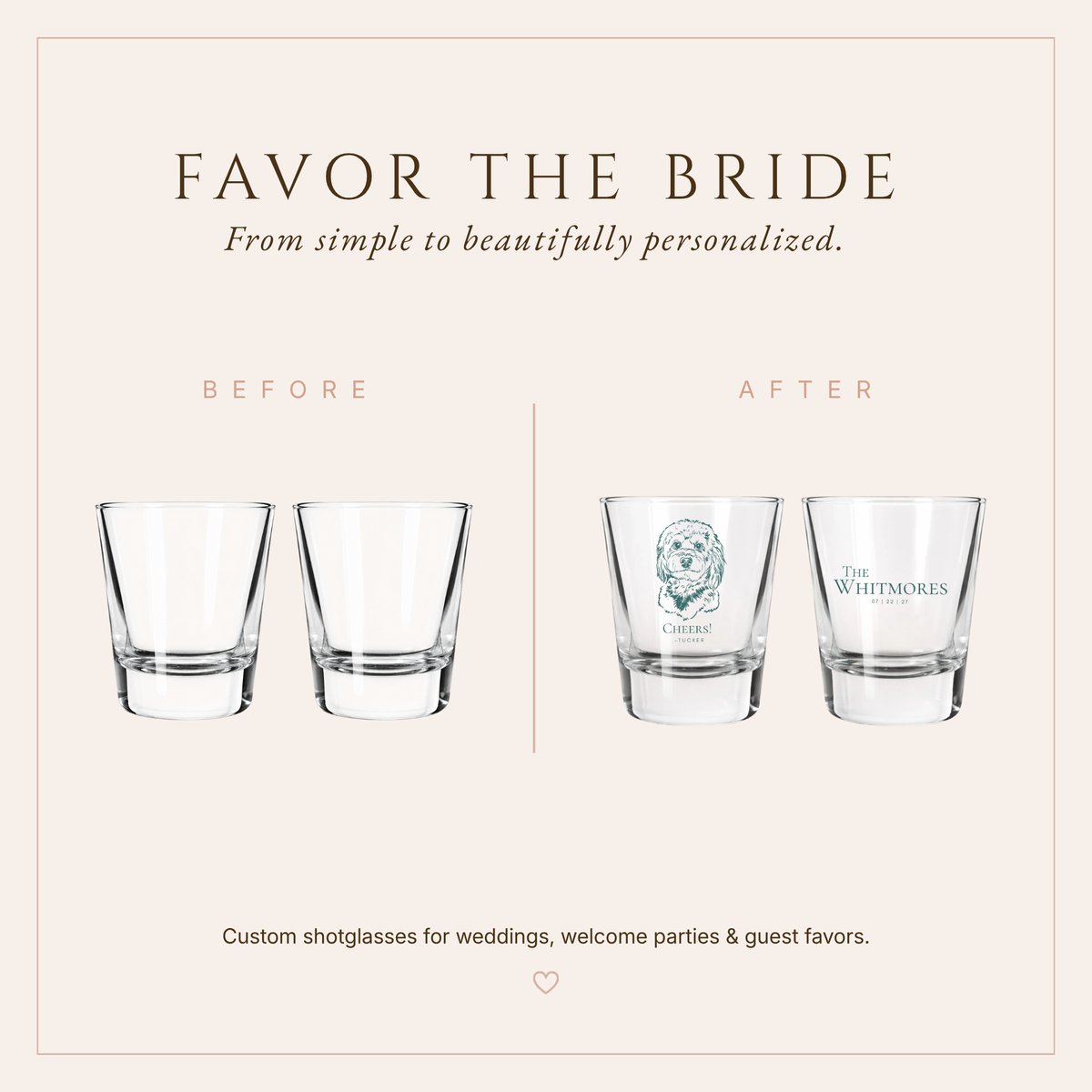 Personalized Dog Portrait Wedding Favor Shot Glasses