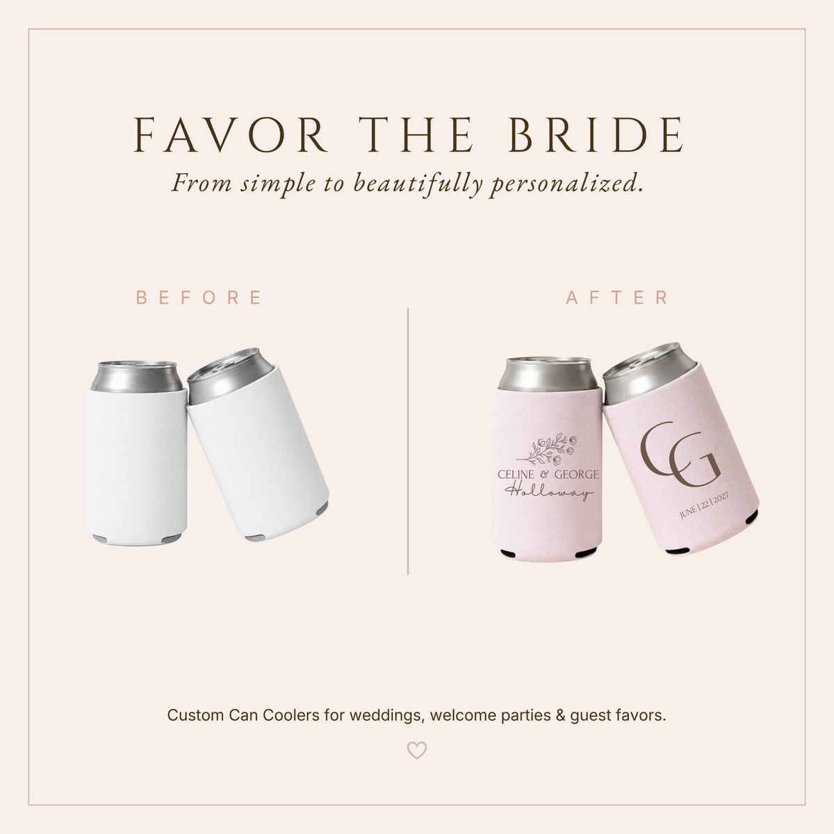Floral Monogram Wedding Can Coolers