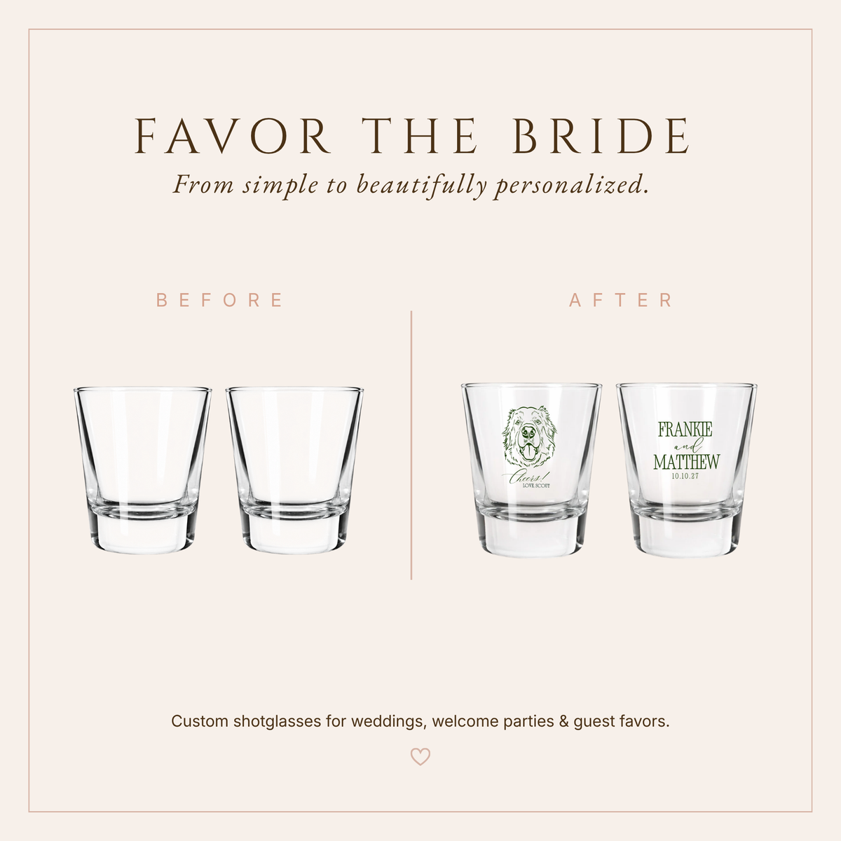 Personalized Dog Art Portrait Wedding Shot Glasses