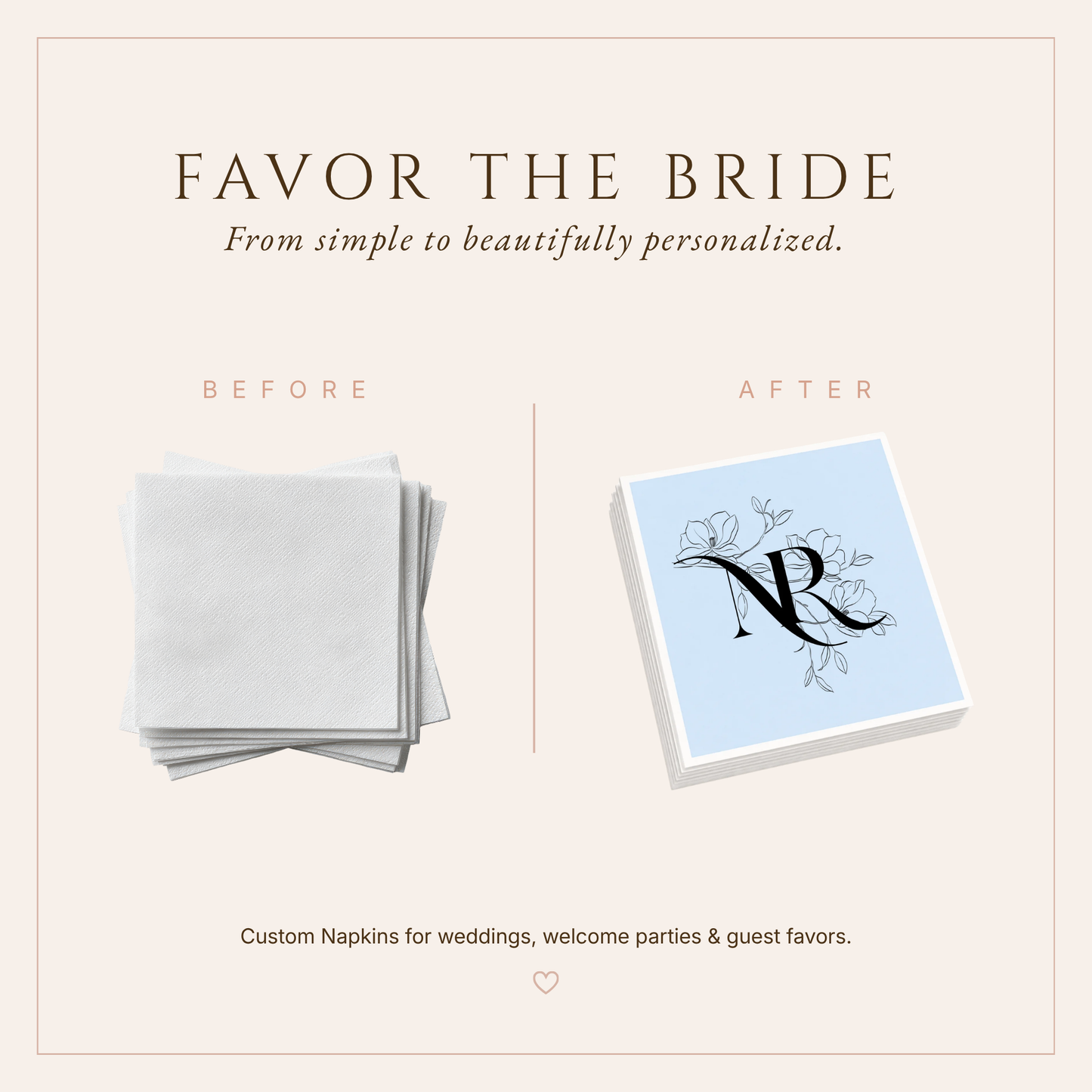 Personalized Blue Floral Monogram Wedding Table Napkins